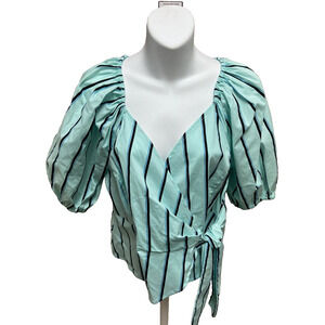 Worthington Womens Wrap Style Shirt Size Medium New Blouse Blue Striped TOp